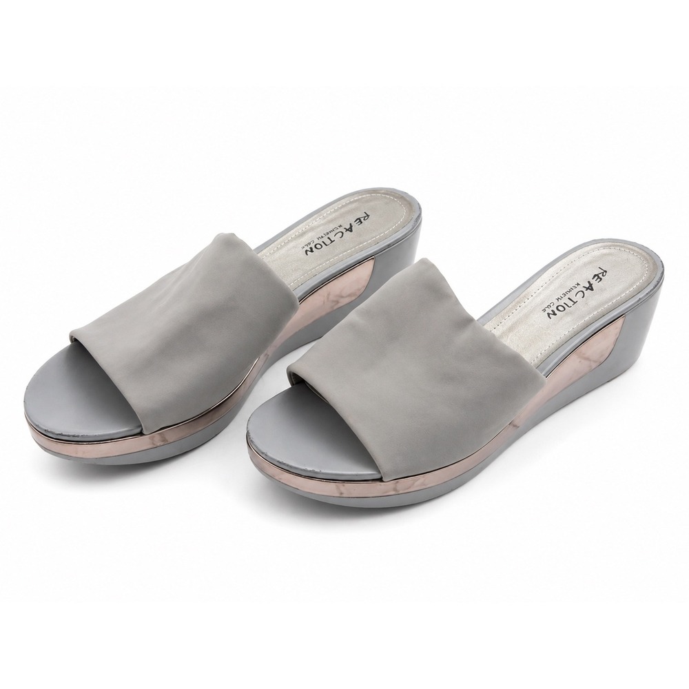 Kenneth Cole Reaction Vintage Y2K Gray Platform Wedge Slides Women's Size 9